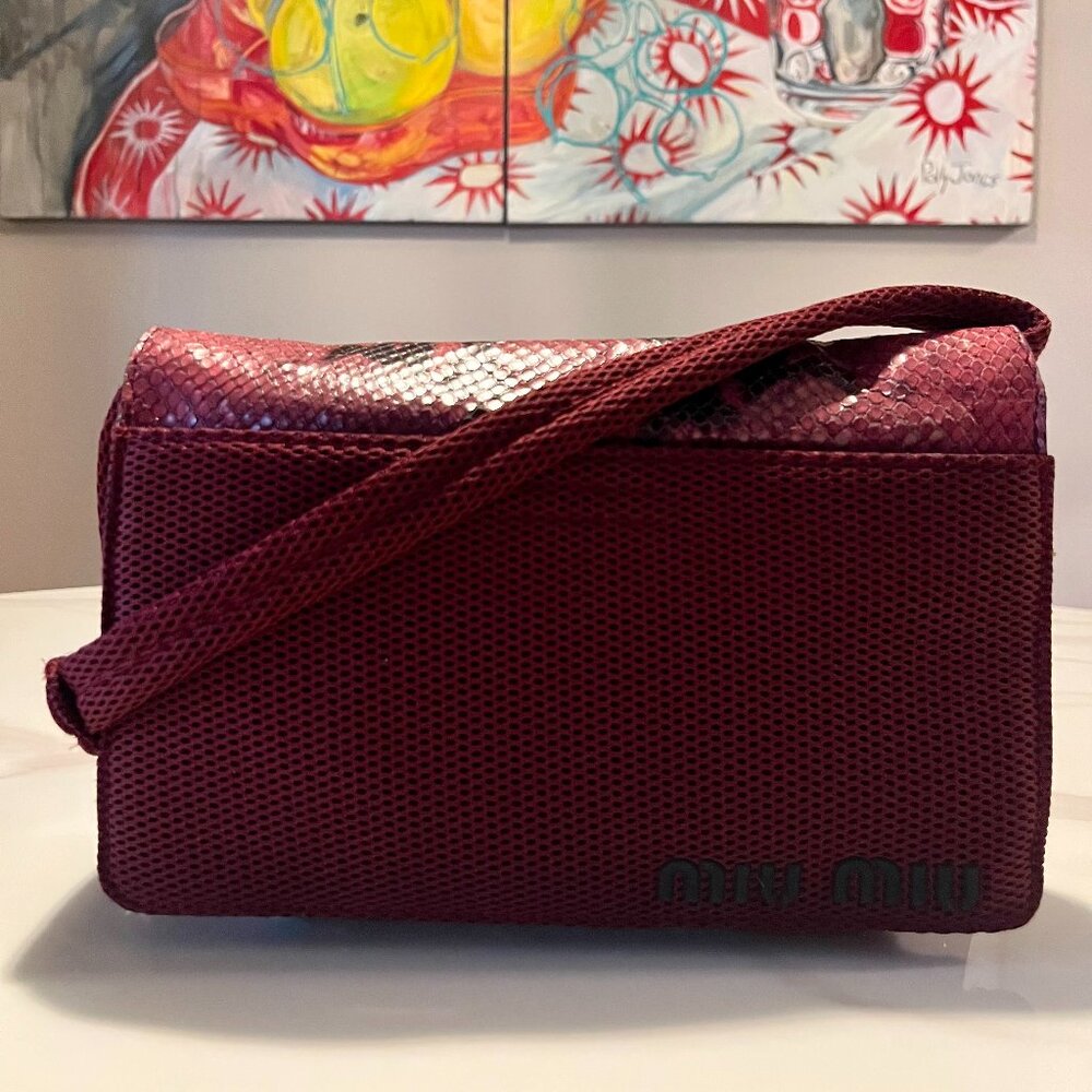 MIU MIU Python Snakeskin Mini Shoulder Bag Burgundy - Picture 14 of 16